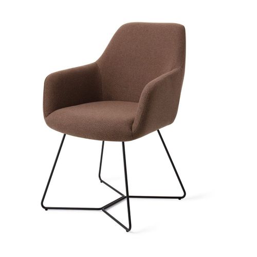 Chaise Pivot Avec Accoudoirs En Tissus Brun Et Pieds Beehive En Acier Noir Hiroo - Je
