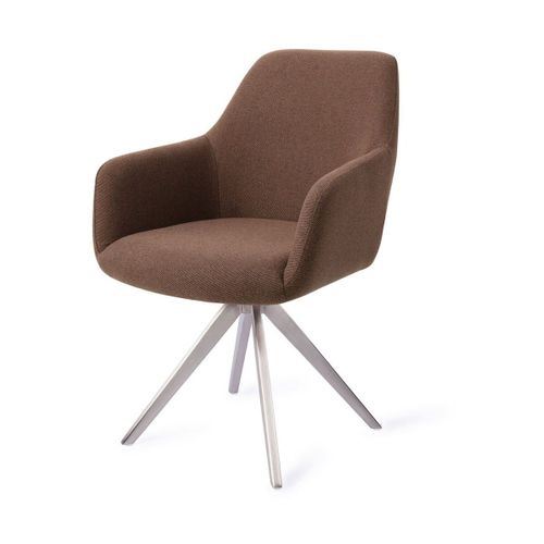 Chaise Pivot Avec Accoudoirs En Tissus Brun Et Pieds Turn En Acier Hiroo - Jesper Hom