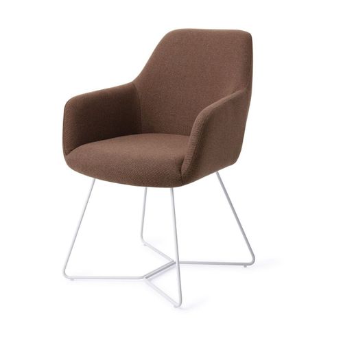 Chaise Pivot Avec Accoudoirs En Tissus Brun Et Pieds Beehive En Acier Blanc Hiroo - J