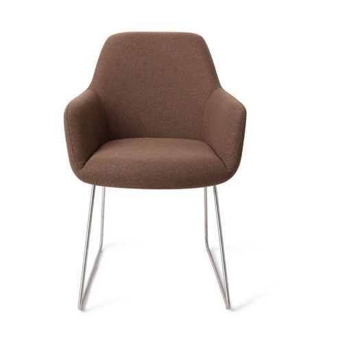 Chaise Avec Accoudoirs En Tissus Brun Et Pieds Slide En Acier Hiroo - Jesper Home