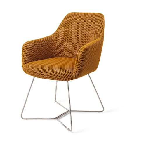 Chaise Pivot Avec Accoudoirs En Tissus Ocre Et Pieds Beehive En Acier Hiroo - Jesper
