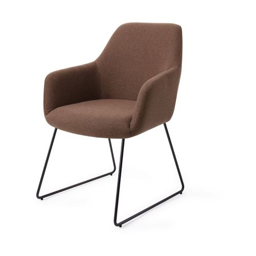 Chaise Avec Accoudoirs En Tissus Brun Et Pieds Slide En Acier Noir Hiroo - Jesper Hom