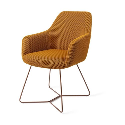 Chaise Pivot Avec Accoudoirs En Tissus Ocre Et Pieds Beehive En Acier Rose Hiroo - Je
