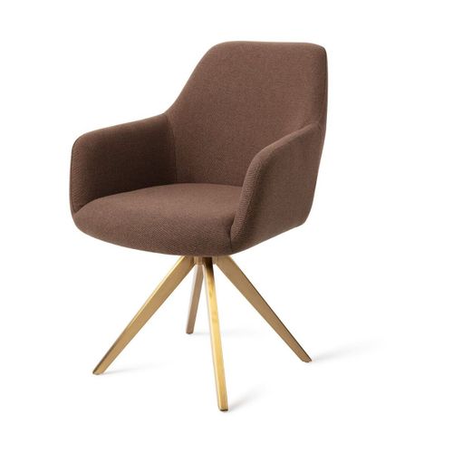 Chaise Pivot Avec Accoudoirs En Tissus Brun Et Pieds Turn En Acier Doré Hiroo - Jespe