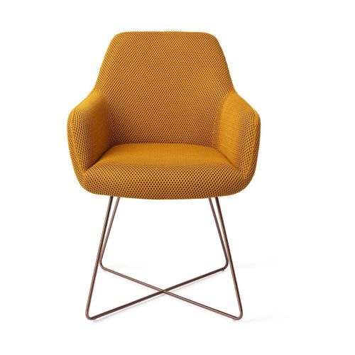 Chaise Avec Accoudoirs En Tissus Ocre Et Pieds Cross En Acier Rose Hiroo - Jesper Hom