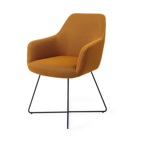 Chaise Avec Accoudoirs En Tissus Ocre Et Pieds Cross En Acier Noir Hiroo - Jesper Hom