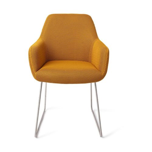 Chaise Avec Accoudoirs En Tissus Ocre Et Pieds Slide En Acier Hiroo - Jesper Home