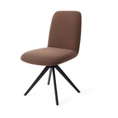 Chaise Pivot De Table À Manger En Tissus Brun Et Pieds Turn En Acier Noir Taiwa - Jes