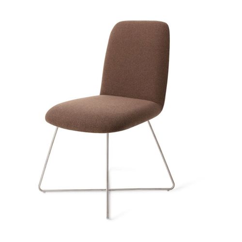 Chaise Pivot De Table À Manger En Tissus Brun Et Pieds Cross En Acier Taiwa - Jesper