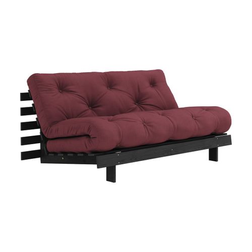Canapé Convertible En Bois De Pin Noir Laqué Et Matelas Bordeaux 160x200cm Roots 160