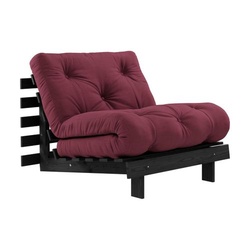 Canapé Convertible En Bois De Pin Noir Laqué Et Matelas Bordeaux 90x200cm Roots 90 -