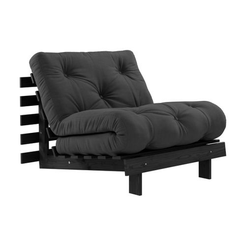 Canapé Convertible En Bois De Pin Noir Laqué Et Matelas Gris Foncé 90x200cm Roots 90