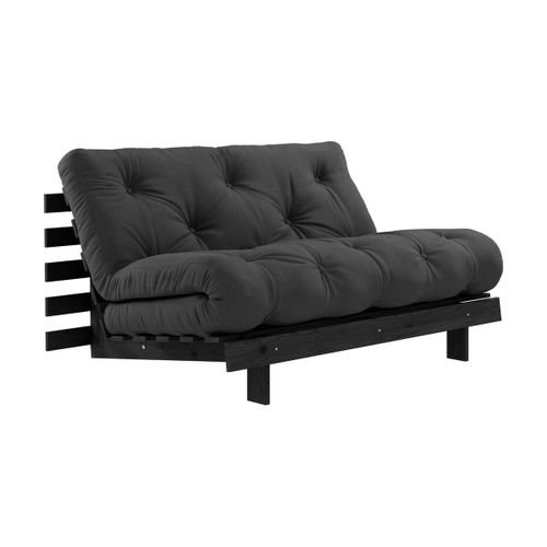 Canapé Convertible En Bois Noir Laqué Et Matelas Gris Foncé 140x200cm Roots 140 - Kar
