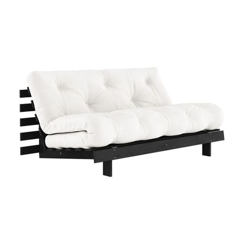 Canapé Convertible En Bois De Pin Noir Laqué Et Matelas Naturel 160x200cm Roots 160