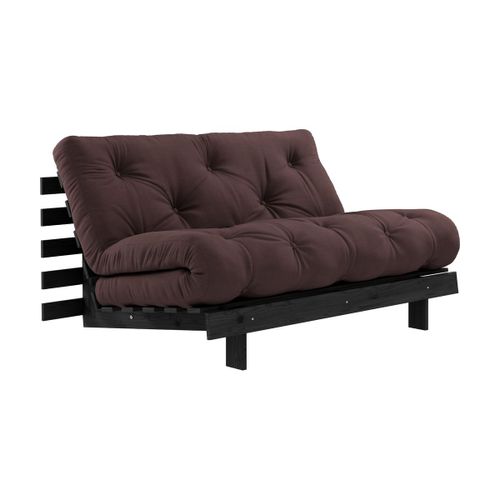 Canapé Convertible En Bois De Pin Noir Laqué Et Matelas Marron 140x200cm Roots 140 -