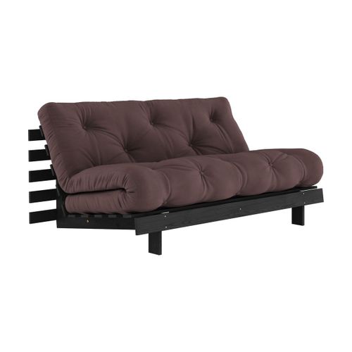 Canapé Convertible En Bois De Pin Noir Laqué Et Matelas Marron 160x200cm Roots 160 -
