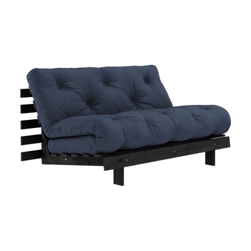 Canapé Convertible En Bois De Pin Noir Laqué Et Matelas Bleu Marine140x200cm - Karup