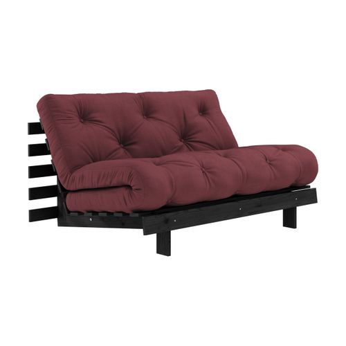 Canapé Convertible En Bois De Pin Noir Laqué Et Matelas Bordeaux 140x200cm Roots 140