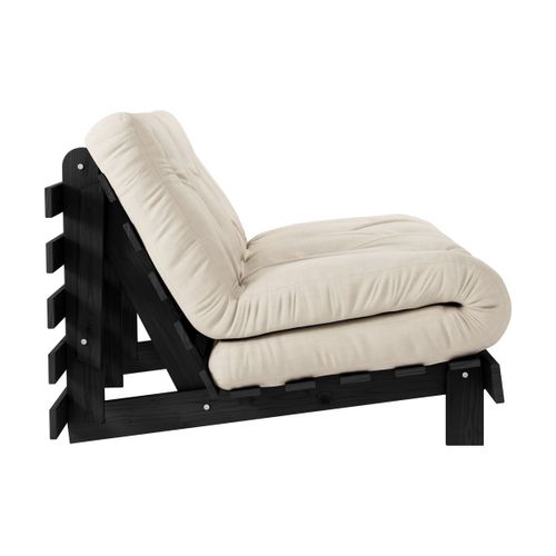 Canapé Convertible En Bois De Pin Noir Laqué Et Matelas Beige 140x200cm Roots 140 - K