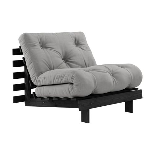 Canapé Convertible En Bois De Pin Noir Laqué Et Matelas Gris 90x200cm Roots 90 - Karu