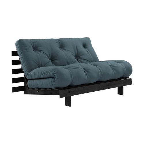 Canapé Convertible En Bois Noir Laqué Et Matelas Bleu Pétrole 140x200cm Roots 140 - K