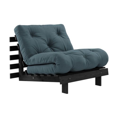 Canapé Convertible En Bois Noir Laqué Et Matelas Bleu Pétrole 90x200cm Roots 90 - Kar