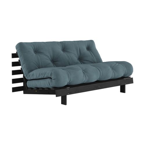 Canapé Convertible En Bois Noir Laqué Et Matelas Bleu Pétrole 160x200cm Roots 160 - K