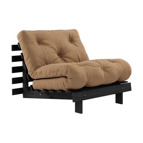 Canapé Convertible En Bois De Pin Noir Laqué Et Matelas Mocca 90x200cm Roots 90 - Kar
