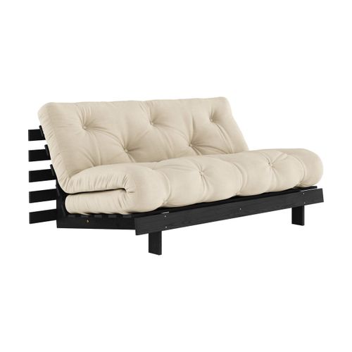 Canapé Convertible En Bois De Pin Noir Laqué Et Matelas Beige 160x200cm Roots 160 - K
