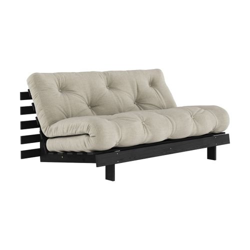 Canapé Convertible En Bois De Pin Noir Laqué Et Matelas Lin 160x200cm Roots 160 - Kar