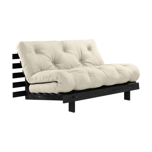 Canapé Convertible En Bois De Pin Noir Laqué Et Matelas Lin 140x200cm Roots 140 - Kar