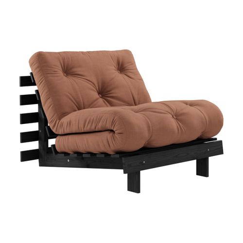 Canapé Convertible En Bois De Pin Noir Laqué Et Matelas Argile 90x200cm Roots 90 - Ka