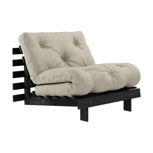 Canapé Convertible En Bois De Pin Noir Laqué Et Matelas Lin 90x200cm Roots 90 - Karup