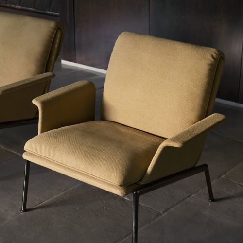Fauteuil Avec Accoudoirs En Tissu Beige Et Aluminium Noir Muno Ln19 - &tradition