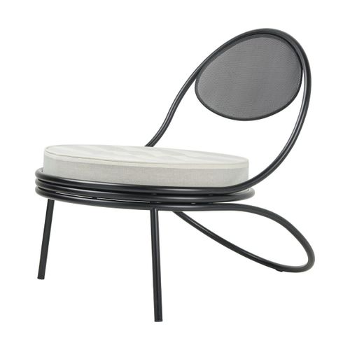 Fauteuil Lounge Noir Et Tissu Rayé Copacabana - Gubi