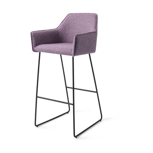 Chaise De Bar 75 Cm En Tissu Violet Daisy Piètement Slide Noir Hofu - Jesper Home