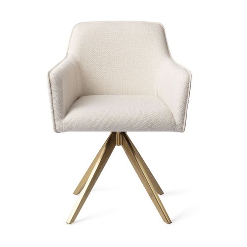 Chaise En Tissu Blanc Enoki Piètement Pivotant En Métal Doré Hofu - Jesper Home