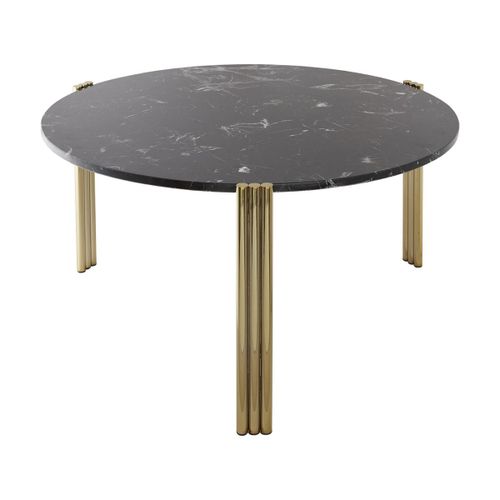 Table Basse En Acier Doré Et Marbre Noir 45 X 80 Cm Tribus - Aytm