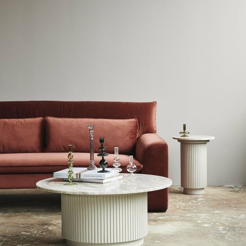 Table Basse Ronde En Marbre Et Bois De Manguier Blanche 90x40cm Erie - Nordal