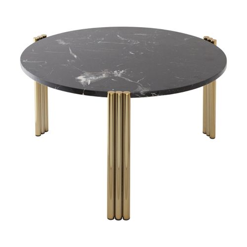 Table Basse En Acier Doré Et Marbre Noir 35 X 60 Cm Tribus - Aytm