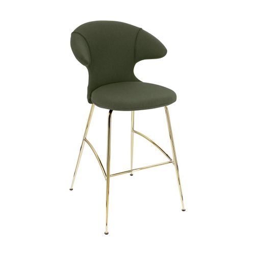 Chaise De Bar En Tissu Vert Et Acier Laiton 75 Cm Time Flies - Umage