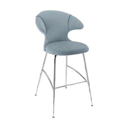 Chaise De Bar En Tissu Bleu Ciel Et Acier Chrome 75 Cm Time Flies - Umage