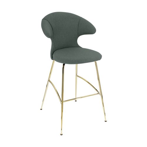 Chaise De Bar En Tissu Bleu Gris Et Acier Laiton 75 Cm Time Flies - Umage