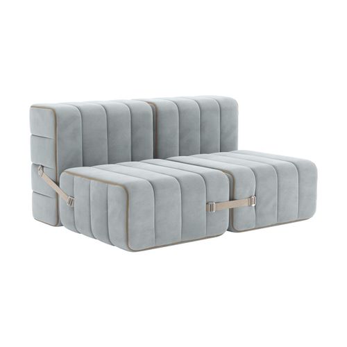 Canapé Modulable 2 Places En Velours Barcelone Bleu Clair 136x102x68cm Curt - Ambival