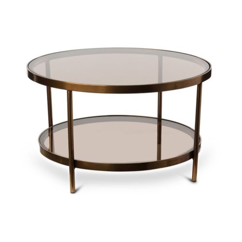 Table Basse Ronde Double En Verre Ambré Et Métal Doré 60 X 35 Cm - Pols Potten