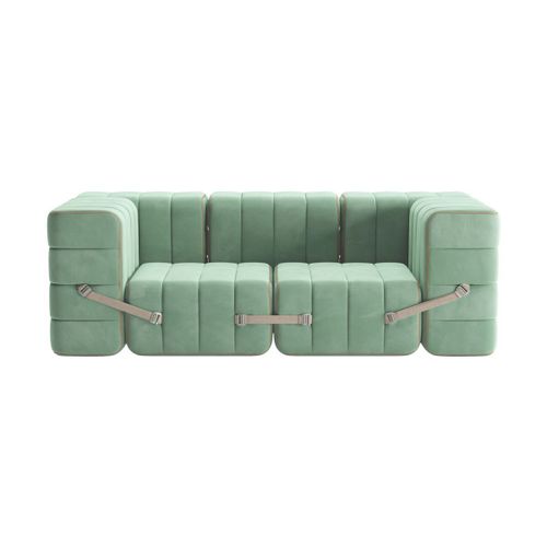 Canapé Modulable Accoudoirs 2 Places En Velours Barcelone Vert Clair 204x102x68cm Cur