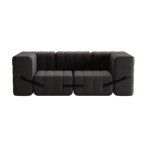 Canapé Modulable Accoudoirs 2 Places En Tissu Jet Gris Marron 204x102x68cm Curt - Amb