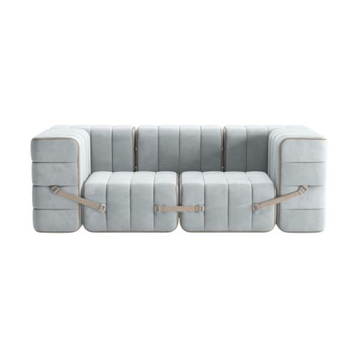 Canapé Modulable Accoudoirs 2 Places En Velours Barcelone Bleu Clair 204x102x68cm Cur