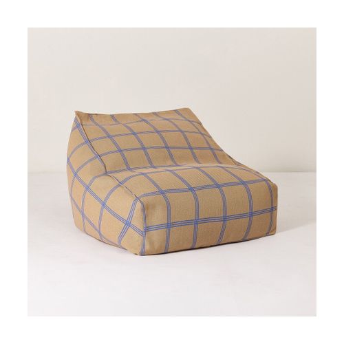 Pouf Fauteuil En Coton Bio À Carreaux Marron Et Bleu 74x40x60cm Vibes - Nobodinoz