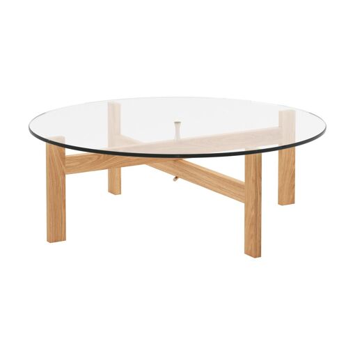 Table basse ronde en bois de chêne et verre 88cm - Moe